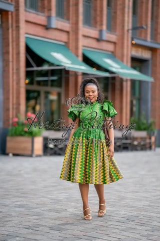 LANRE GREEN AND YELLOW DRESS Women’s Dress