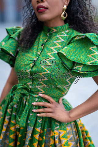 LANRE GREEN AND YELLOW DRESS Women’s Dress