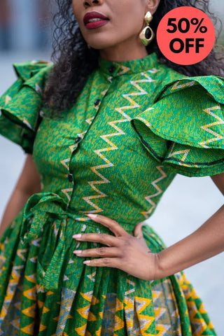 LANRE GREEN AND YELLOW DRESS Women’s Dress