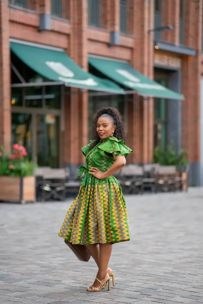 Lanre Green and Yellow Dress 2XL