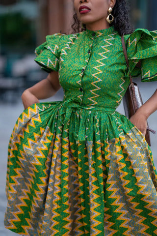 LANRE GREEN AND YELLOW DRESS Women’s Dress