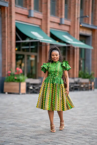 LANRE GREEN AND YELLOW DRESS Women’s Dress