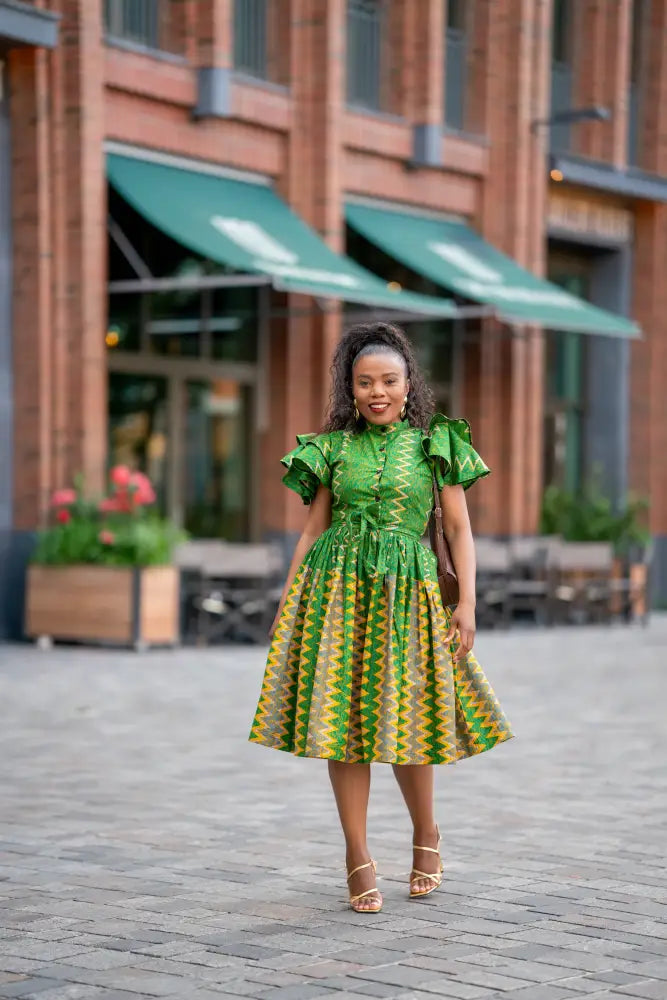 LANRE GREEN AND YELLOW DRESS Women’s Dress