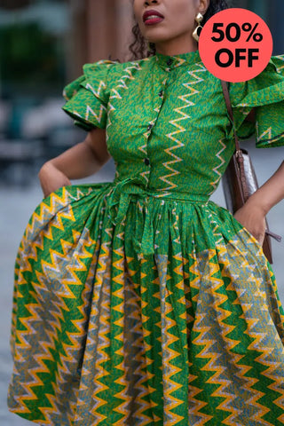 LANRE GREEN AND YELLOW DRESS Women’s Dress