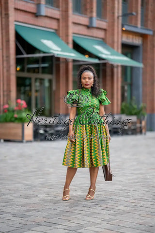 LANRE GREEN AND YELLOW DRESS Women’s Dress