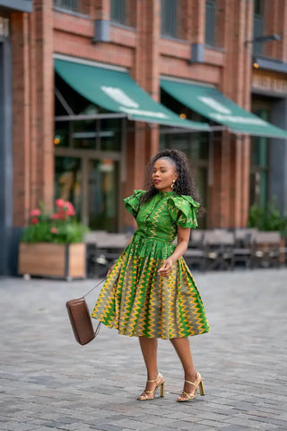 LANRE GREEN AND YELLOW DRESS Women’s Dress