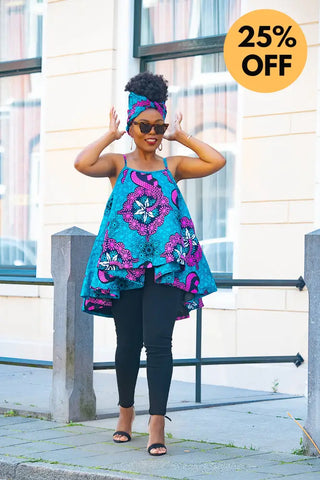 Leena Blue And Pink Flare Top Women’s Dress