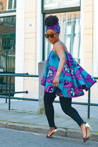 Leena Blue And Pink Flare Top Women’s Dress