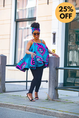 Leena Blue And Pink Flare Top Women’s Dress