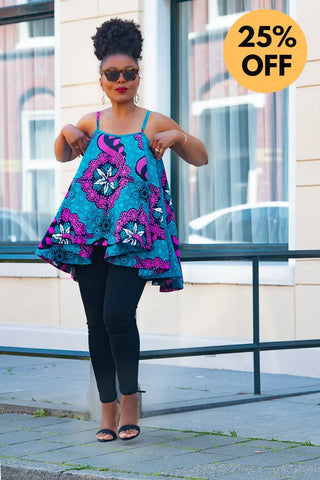 Leena Blue And Pink Flare Top Women’s Dress