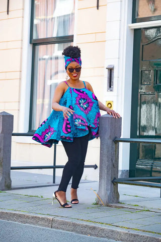 Leena Blue And Pink Flare Top Women’s Dress