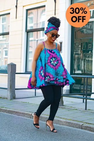 Leena Blue And Pink Flare Top Women’s Dress