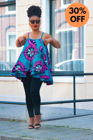 Leena Blue And Pink Flare Top Women’s Dress