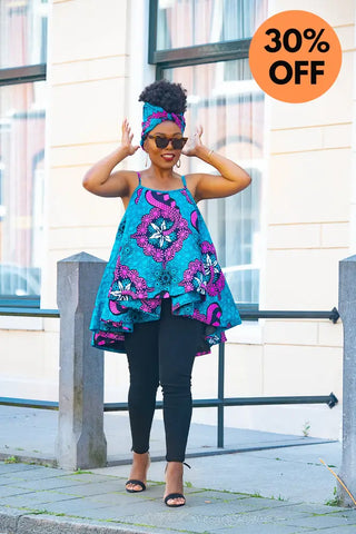 Leena Blue And Pink Flare Top Women’s Dress