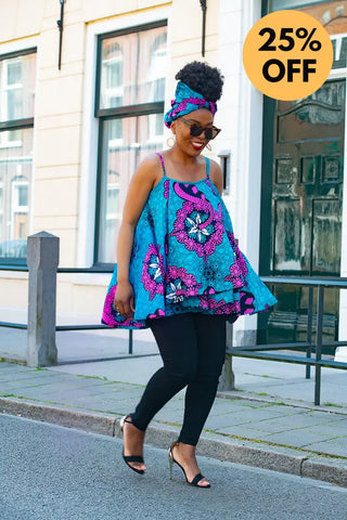 Leena Blue And Pink Flare Top Women’s Dress