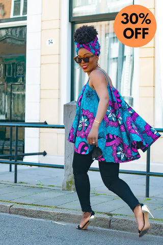 Leena Blue And Pink Flare Top Women’s Dress