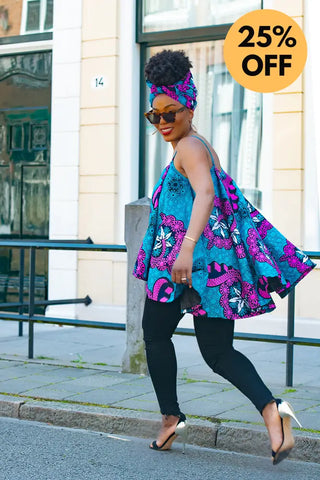 Leena Blue And Pink Flare Top Women’s Dress