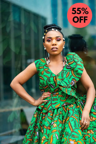 LOLA GREEN AND BROWN PEPLUM SKATER DRESS