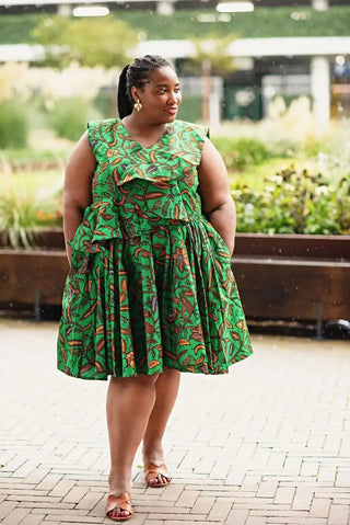 LOLA GREEN AND BROWN PEPLUM SKATER DRESS