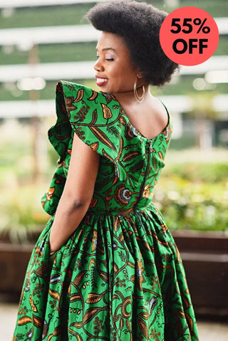 LOLA GREEN AND BROWN PEPLUM SKATER DRESS