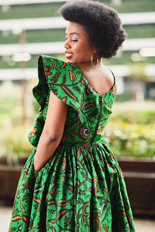 LOLA GREEN AND BROWN PEPLUM SKATER DRESS