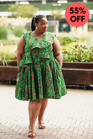 LOLA GREEN AND BROWN PEPLUM SKATER DRESS