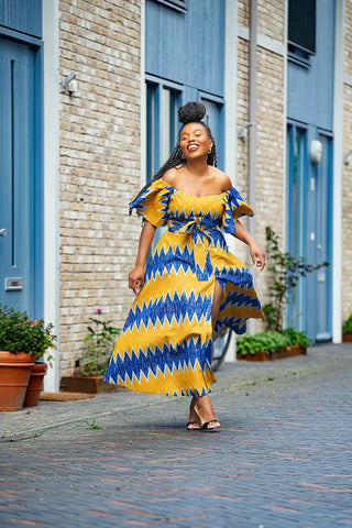 Maya Blue And Gold Invisible Slit Dress Dresses