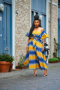 Maya Blue And Gold Invisible Slit Dress Dresses