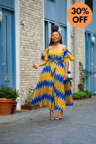 Maya Blue And Gold Invisible Slit Dress Dresses