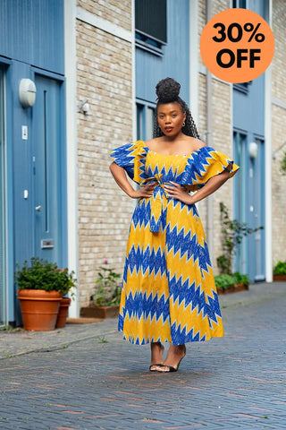 Maya Blue And Gold Invisible Slit Dress Dresses