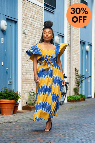 Maya Blue And Gold Invisible Slit Dress Dresses