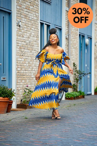 Maya Blue And Gold Invisible Slit Dress Dresses