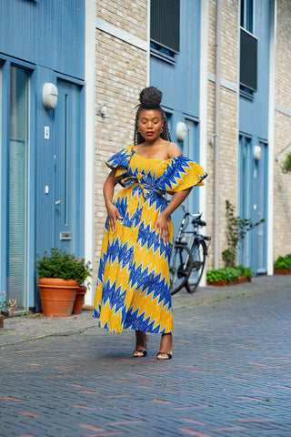 Maya Blue And Gold Invisible Slit Dress Dresses