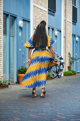 Maya Blue And Gold Invisible Slit Dress Dresses