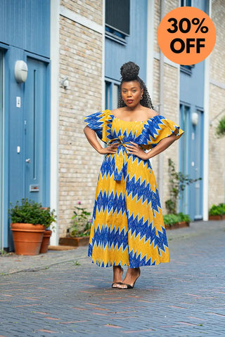 Maya Blue And Gold Invisible Slit Dress Dresses