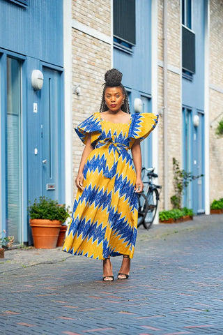 Maya Blue And Gold Invisible Slit Dress Dresses