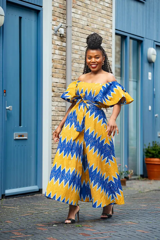 Maya Blue And Gold Invisible Slit Dress Dresses