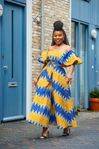 Maya Blue And Gold Invisible Slit Dress Dresses