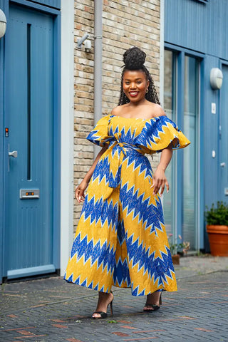 Maya Blue And Gold Invisible Slit Dress Dresses