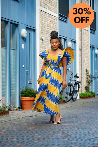 Maya Blue And Gold Invisible Slit Dress Dresses