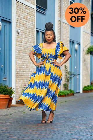 Maya Blue And Gold Invisible Slit Dress Dresses