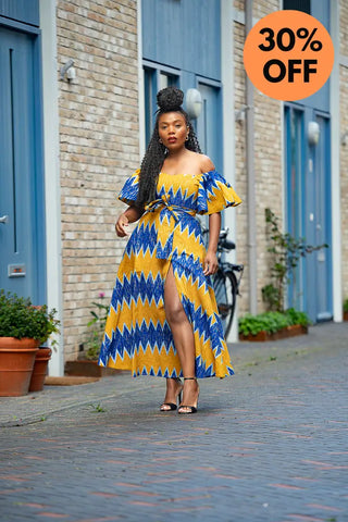 Maya Blue And Gold Invisible Slit Dress Dresses