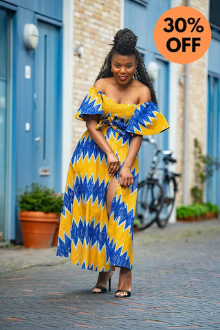 Maya Blue And Gold Invisible Slit Dress Dresses