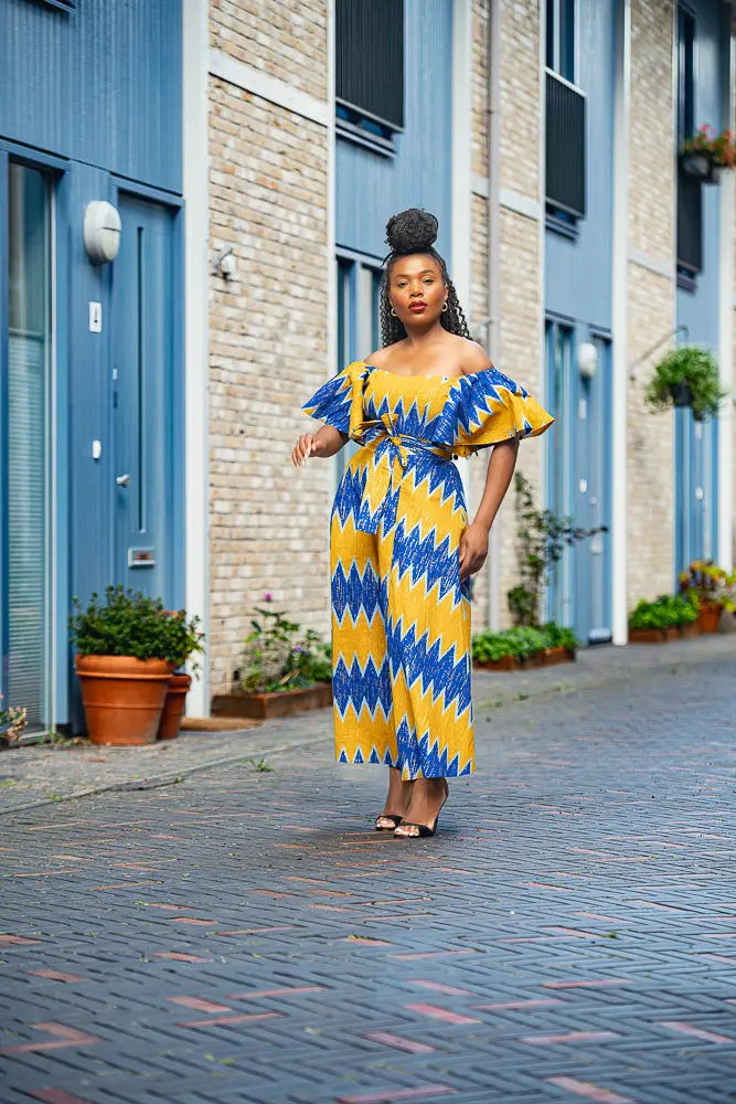 Maya Blue And Gold Front-slit Dress