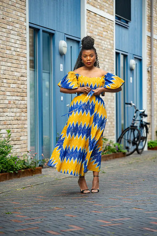 Maya Blue And Gold Invisible Slit Dress Dresses