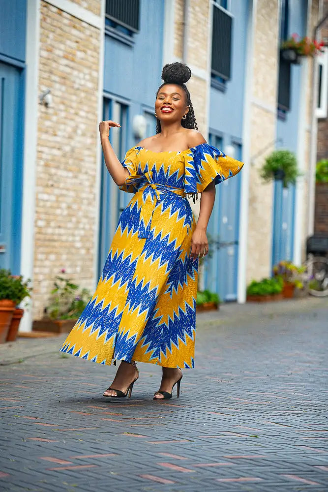 Maya Blue And Gold Front-slit Dress M Maya Blue And Gold Front-slit Dress M