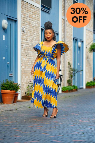 Maya Blue And Gold Invisible Slit Dress Dresses