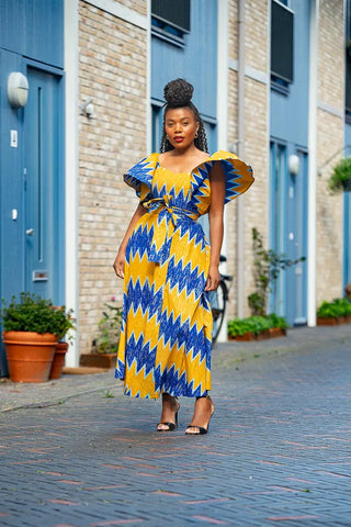 Maya Blue And Gold Invisible Slit Dress Dresses