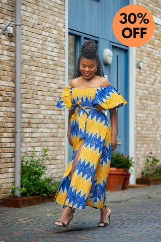 Maya Blue And Gold Invisible Slit Dress Dresses