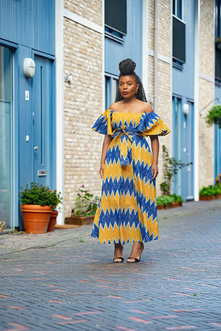 Maya Blue And Gold Invisible Slit Dress Dresses